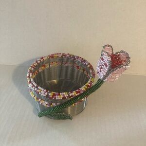 Handcrafted Beaded Bottle Holder with Pink Flower